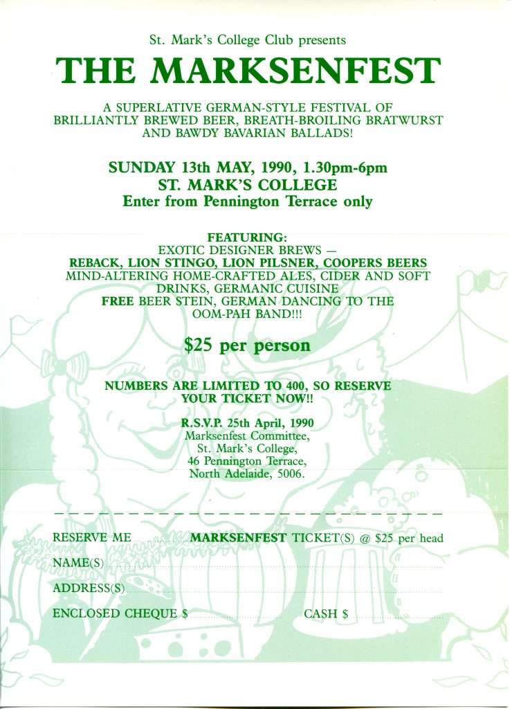 The original 1990 Marksenfest flyer and ticket application